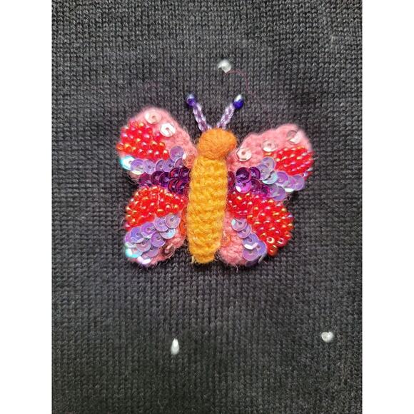 michael simon black sweater with beaded Sequin butterflies With Pink Collar2 - Picture 3 of 11
